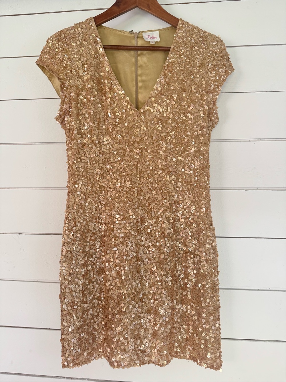 Parker Gold Sequin mini dress. Size: Small.